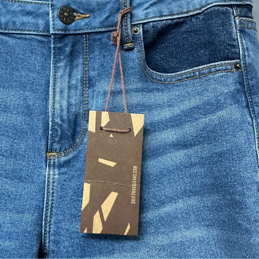 🔥SOLD🔥Driftwood Classic Fit Cleo Patchwork High Rise Flare Jeans Raw Hem - Picture 7 of 15